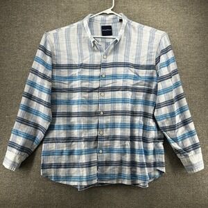 Tommy Bahama Long Sleeve Shirt Men XXL Linen Blend White Blue Strip Button Up